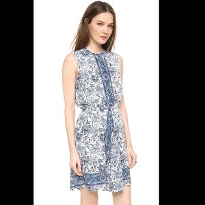 Madewell Marcy Silk Dress blue and white